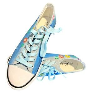 Kicasso Tie Dye Floral Sneakers Womens Size 10 Blue Canvas Lace Up